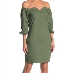 Kendall & Kylie NWT Woman’s Olive Green Off the Shoulder Midi Dress. Size 4/6.